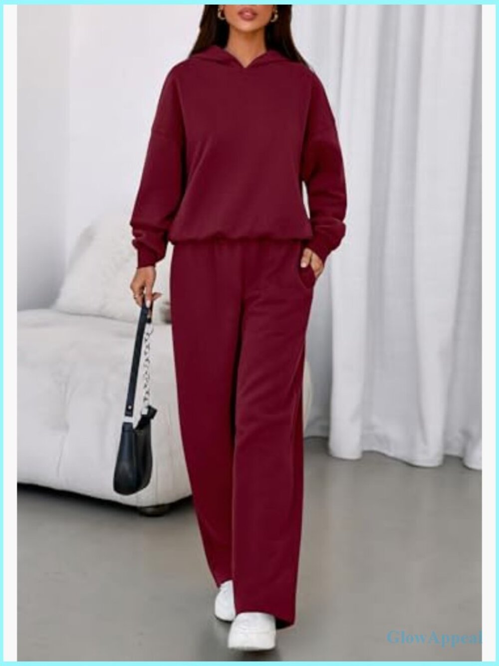 Women's 2 Piece Sweatsuit Set Hoodie and Wide Leg Pants with Pockets - Picture 6 of 7